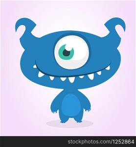 Funny cartoon one- eyed alien. Vector illustration of alien monster charater. Design for print, sticker or cgildren book