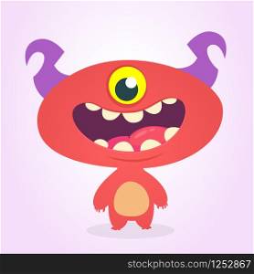 Funny cartoon one- eyed alien. Vector illustration of alien red monster charater