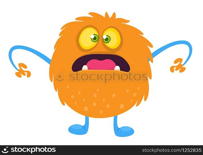 Funny cartoon orange monster. Vector Halloween illustration