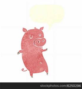 funny cartoon pig with speech bubble