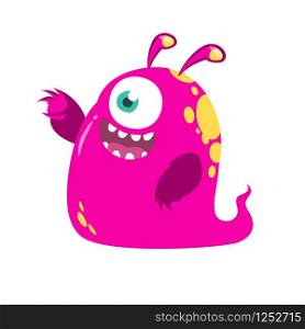 Funny cartoon pink one-eyed monster. Vector illustration isolated. Halloween design