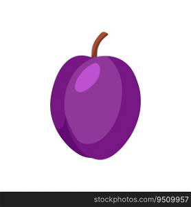 Funny cartoon plum. Cute fruit. Vector food illustration isolated on white background.
