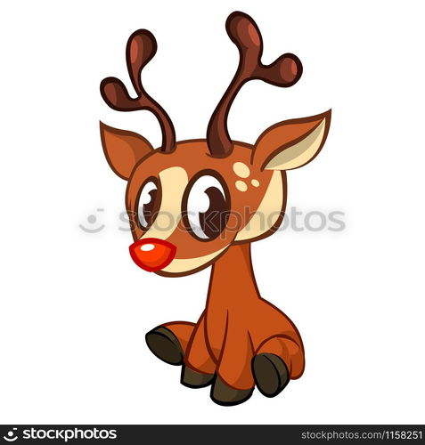 Funny cartoon red nose reindeer character. Christmas vector illustration isolated