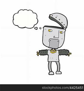 funny cartoon robot with open head with thought bubble