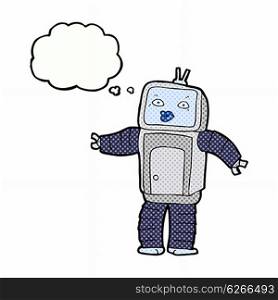 funny cartoon robot with thought bubble