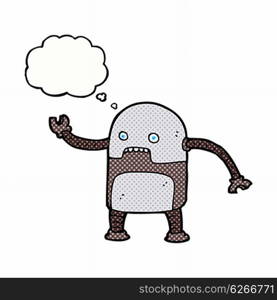 funny cartoon robot with thought bubble