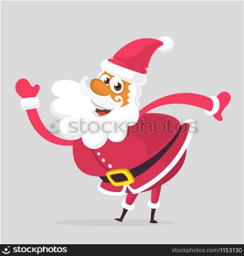 Funny cartoon Santa claus character pointing hand isolated. Vector Christmas illustration. Design for print, children book, greeting card or invitation