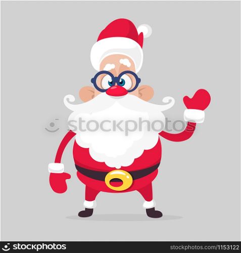 Funny cartoon Santa claus character presenting isolated. Vector Christmas illustration