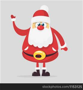 Funny cartoon Santa claus character presenting. Vector Christmas illustration