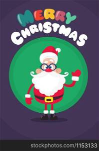 Funny cartoon Santa claus greeting card, poster or invitation. Vector Christmas illustration. Design for print