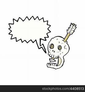 funny cartoon skull and arrow with speech bubble