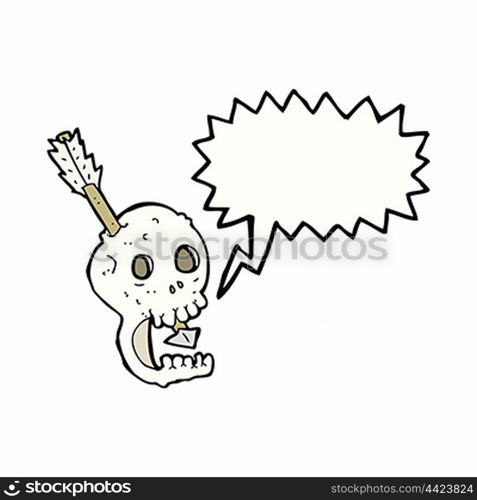 funny cartoon skull and arrow with speech bubble