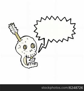 funny cartoon skull and arrow with speech bubble