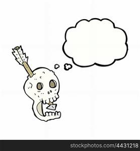 funny cartoon skull and arrow with thought bubble