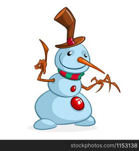 Funny cartoon snowman outlined. Christmas snowman character illustration isolated