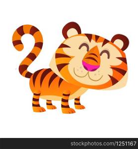 Funny cartoon tiger vector illustration. Isolated on White background. Flat design.