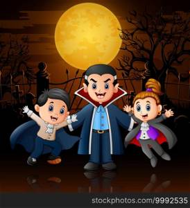 Funny cartoon v&ire in halloween night spooky background