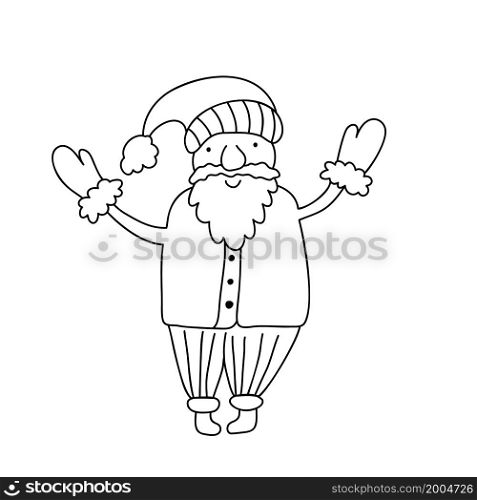 Funny cartoon vector monoline Santa Claus. Hand drawn illustration for Christmas and New Year posters, gift tags and labels.. Funny cartoon vector monoline Santa Claus. Hand drawn illustration for Christmas and New Year posters, gift tags and labels