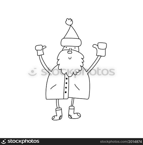 Funny cartoon vector monoline Santa Claus. Hand drawn illustration for Christmas and New Year posters, gift tags and labels.. Funny cartoon vector monoline Santa Claus. Hand drawn illustration for Christmas and New Year posters, gift tags and labels