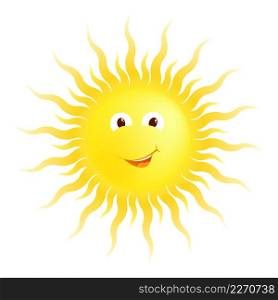 funny cartoon yellow summer sun smiling. Good warm summer weather, great mood. Vector isolated on white background