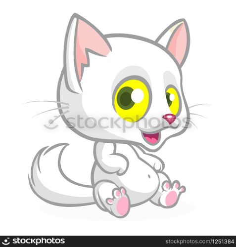 Funny cat cartoon waving with funny exciting expression. Vector illustration