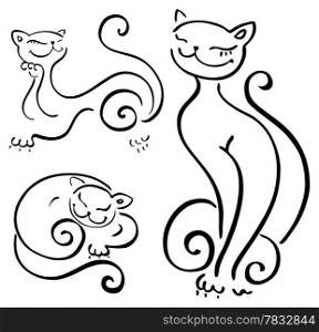 Funny cats sketch collections. Vector illustration isolated