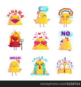 Funny Chicken Cartoon Character Icons Set. Funny chicken favorite cartoon character icons collection with happy love and smile images isolated vector illustration