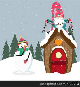 Funny Christmas card with gome and snowman