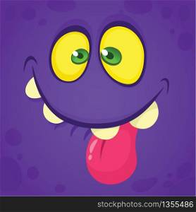 Funny cool cartoon monster face avatar. Vector Halloween monster character