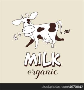 Funny cow. Vector illustration. Milk and milk products emblem.