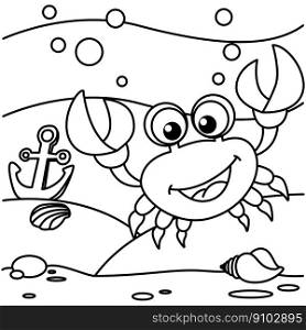 Funny crab cartoon characters vector illustration. For kids coloring book.