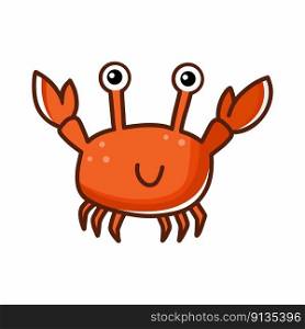 Funny crab. Illustration for children’s book. Sticker. Cartoon character. Marine life.
