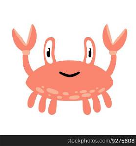 Funny crab. Pink seashell with claws. Cute children drawing. Flat cartoon illustration. Funny crab. Pink seashell with claws.