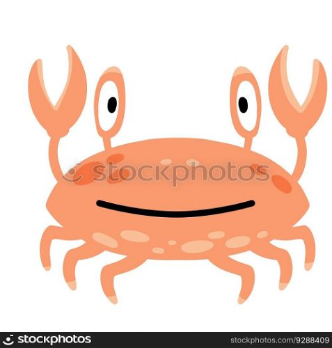 Funny crab. Pink seashell with claws. Cute children drawing. Flat cartoon illustration. Funny crab. Pink seashell with claws.
