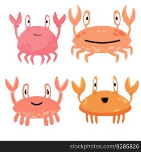 Funny crab. Pink seashell with claws. Cute children drawing. Set of Flat cartoon illustration.. Funny crab. Pink seashell with claws.