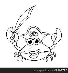 Funny crab pirate cartoon characters vector illustration. For kids coloring book.