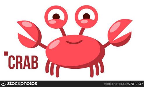 Funny Crab Vector. Icon. Shelf Red Crab. Water Sea Animal. Isolated Cartoon Illustration. Funny Crab Vector. Icon. Shelf Red Crab. Water Sea Animal. Isolated Flat Cartoon Illustration