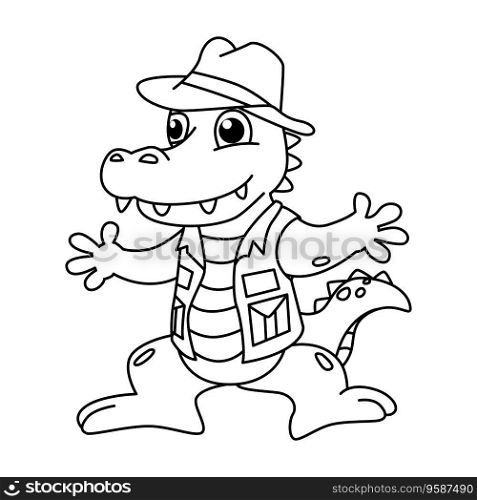 Funny crocodile cartoon for coloring book.