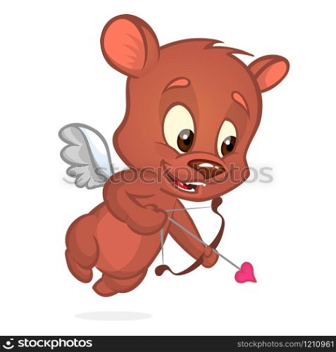 Funny cupid bear cartoon holding bow and arrow aiming. St Valentine illustration