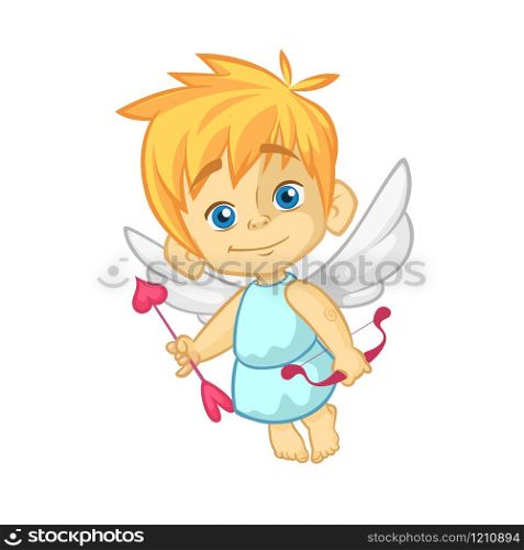 Funny cupid cartoon character with bow and arrow. Vector illustration for Valentine&rsquo;s Day isolated on white. Great for cards and decoration