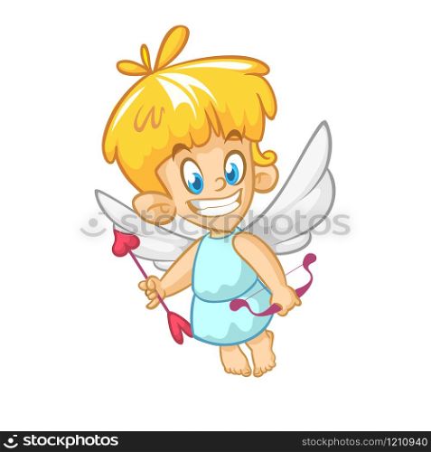 Funny cupid cartoon character with bow and arrow. Vector illustration for Valentine&rsquo;s Day isolated on white. Great for cards and decoration