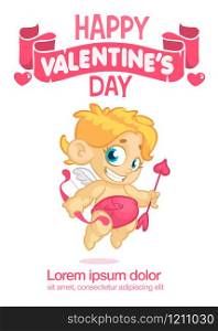 Funny cupid with bow and arrow aiming at someone. Cartoon illustration of a Valentine&rsquo;s Day. Vector
