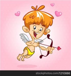 Funny cupid with bow and arrow. Illustration of a Valentine&rsquo;s Day. Vector. Isolated on rose background