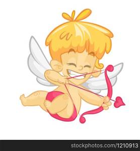 Funny cupid with bow and arrow. Illustration of a Valentine&rsquo;s Day. Vector. Isolated white