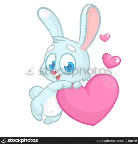 Funny cute Bunny with Heart Love Vector cartoon. Illustration can be used as print or card for St Valentines Day