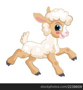 Funny cute cartoon character lamb. Vector illustration isolated on white background. For postcard, posters, nursery design, greeting card, stickers, room decor, t-shirt, kids apparel,. Joyful cute funny character lamb vector illustration