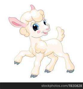 Funny cute cartoon character white lamb. Vector illustration isolated on white background. For postcard, posters, nursery design, greeting card, stickers, room decor, t-shirt, kids apparel, invitation. Little cute and funny character white lamb vector