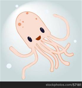 Funny cute cartoon octopus. Character sea animal vector illustration.. Funny cute cartoon octopus. Vector illustration. Sea animal
