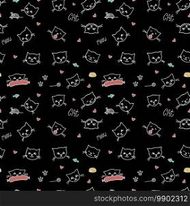 Funny cute cats seamless pattern,hand drawn background,vector illustration