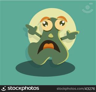 Funny cute monster drawing. Screaming cartoon character. Fantasy scared beast. Vector illustration.